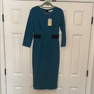 Boden Teal Long Sleeve Dress with Black Accents